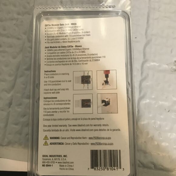 IDEAL 89-751WH CAT5e Gigabit Keystone Data Jack (10 PACK) NEW. - Picture 3 of 6